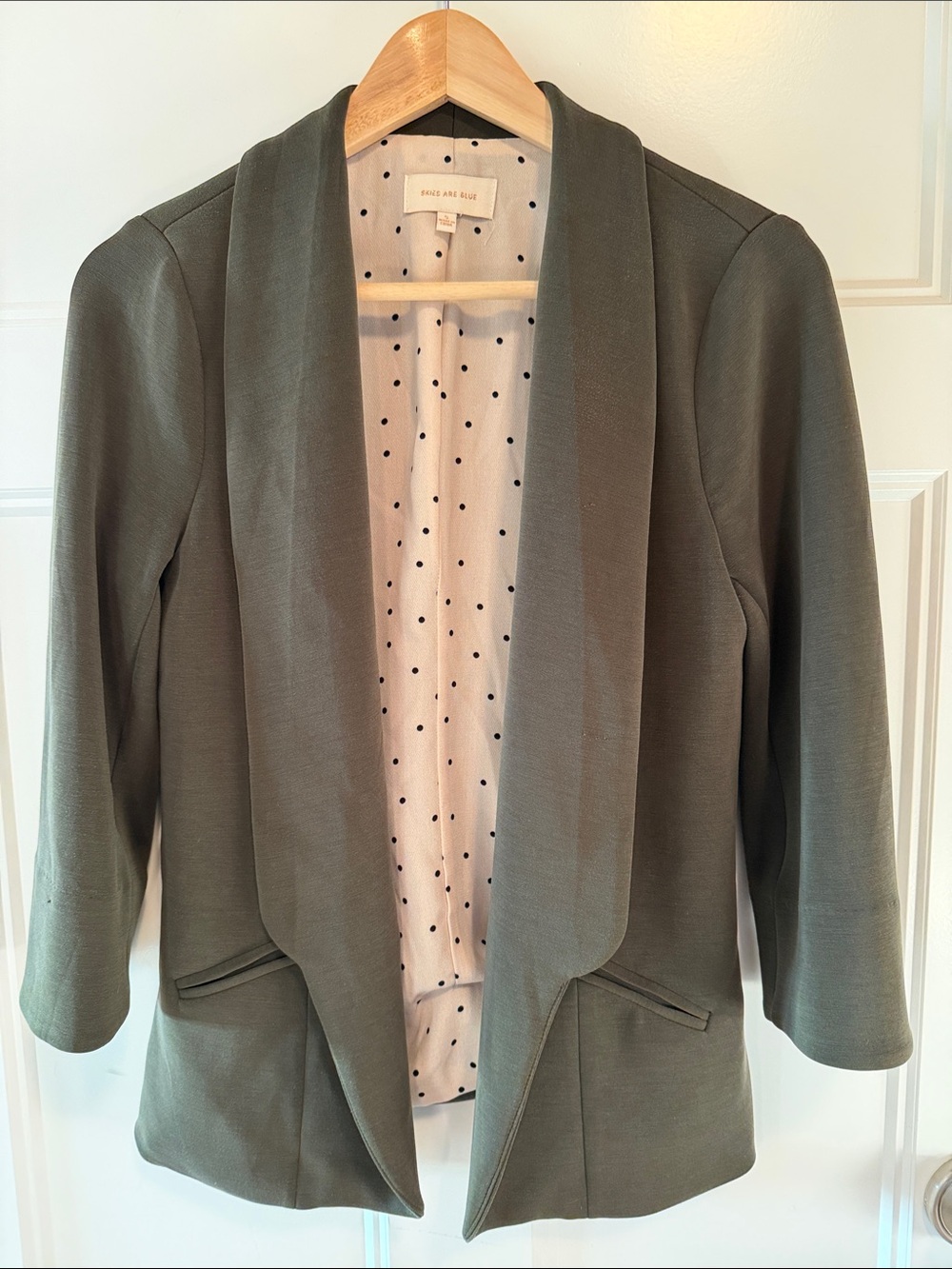 Skies Are Blue Olive Green Open-Front Shawl Collar Blazer